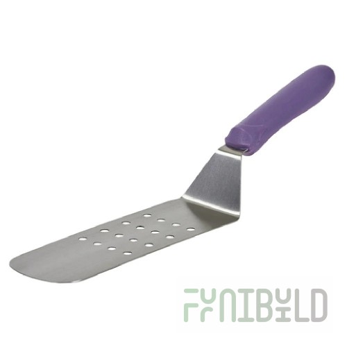 Winco TWP-91P 8-1/4 Inch Perforated Turner Flexible Dishwasher Safe Purple Handle Stainless Steel