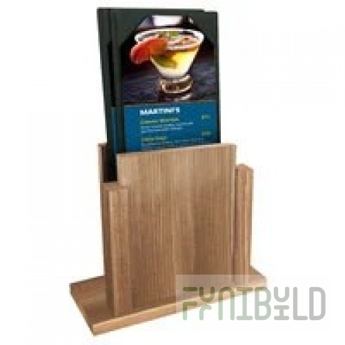 Menu Solutions WDAFR-B Weathered Walnut Wood Menu Holder / Tent with 5
