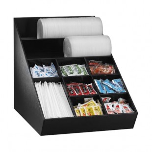 Dispense-Rite Black Polystyrene Stackable Countertop Lid, Straw, and Condiment Organizer NLO-STK-1BT