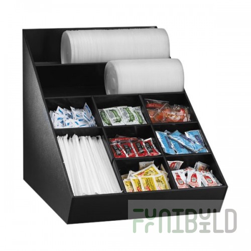 Dispense-Rite Black Polystyrene Stackable Countertop Lid, Straw, and Condiment Organizer NLO-STK-1BT