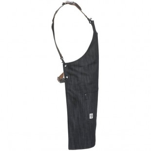 Mercer Culinary M63208DENBR 25 Inch Bib Apron Leather Cross-back Straps Black Cotton Denim