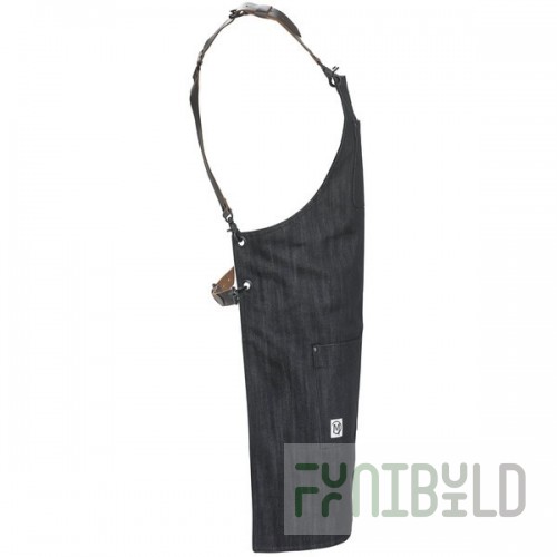 Mercer Culinary M63208DENBR 25 Inch Bib Apron Leather Cross-back Straps Black Cotton Denim