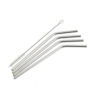 Winco SSTW-8C 1/4 Inch Curved Drinking Straw Set Dishwasher Safe Stainless Steel