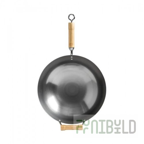 Winco J20-1140 14 Inch Classic Series Round Bottom Wok with Birch Handles Carbon Steel