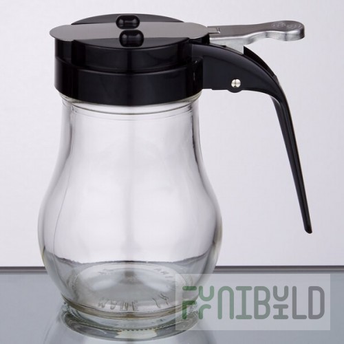 TableCraft 406BK 6 oz. Glass Teardrop Syrup Dispenser with Black ABS Top - 12/Pack