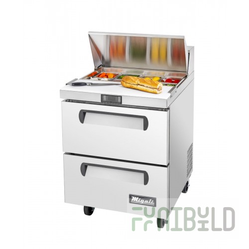 Migali Industries C-SP27-8-D-HC 27-1/2 Inch Stainless Steel Sandwich Prep Table with Drawers