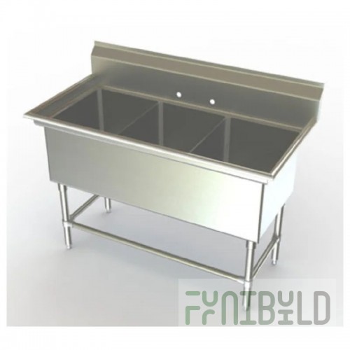 AERO Manufacturing 4S3-1814 42 Inch Economy Sink Three Compartment Stainless Steel with Backsplash