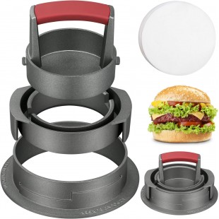 Omcan 26088 4-1/4 Inch Hamburger Patty Press Manual Cast Aluminum with Adjustable Thickness