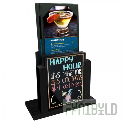 Menu Solutions WDMH-WET Black Wood Menu Holder with 4