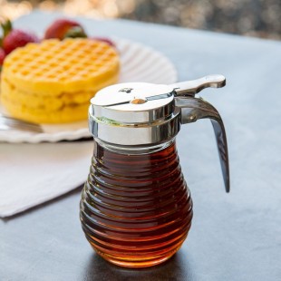 TableCraft BH7 6 oz. Beehive Glass Syrup Dispenser with Chrome Plated ABS Top