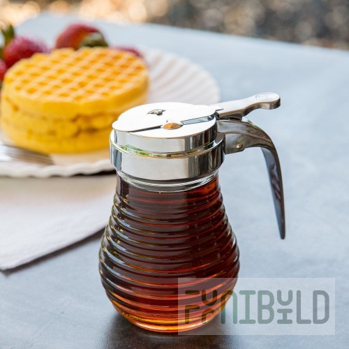 TableCraft BH7 6 oz. Beehive Glass Syrup Dispenser with Chrome Plated ABS Top