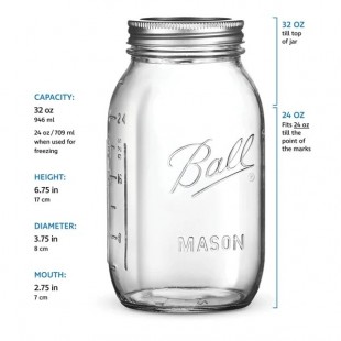 Ball 62000 32 oz. Quart Regular Mouth Glass Canning Jar with Silver Metal Lid and Band - 12/Case