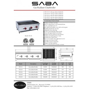 SABA CB-24 Radiant Charbroiler Countertop Gas