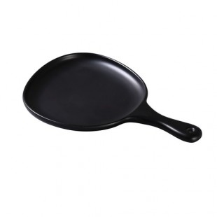 Yanco MO-810BK 12 Inch Width Organic Shaped Plate with Handle Black Matte Melamine