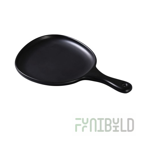 Yanco MO-810BK 12 Inch Width Organic Shaped Plate with Handle Black Matte Melamine