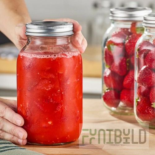Choice 32 oz. Quart Regular Mouth Glass Canning / Mason Jar with Silver Metal Lid and Band - 12/Case