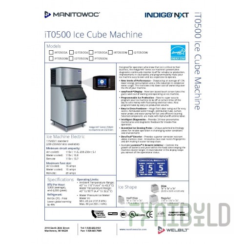 Manitowoc IYT0500W-161 Indigo NXT 30
