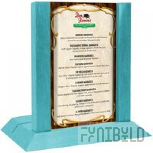 Menu Solutions WDAFR-B Sky Blue Wood Menu Holder / Tent with 5