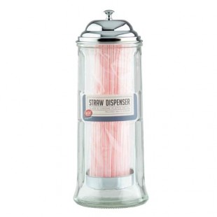 Tablecraft H714CH 4-3/8 Inch Clear Glass Straw Dispenser with Chrome Top