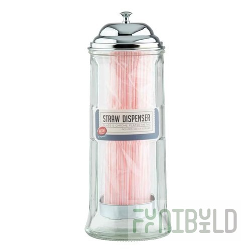 Tablecraft H714CH 4-3/8 Inch Clear Glass Straw Dispenser with Chrome Top
