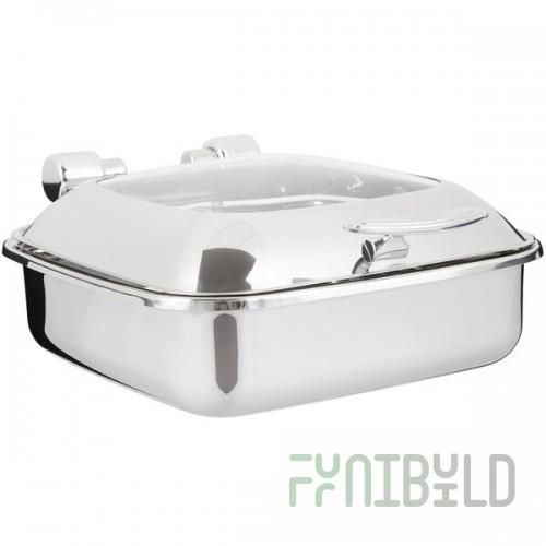 Vollrath 46134 6 Qt. Intrigue Square Induction Chafer with Glass Top and Stainless Steel Food Pan