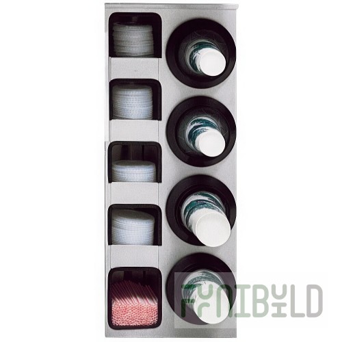 Servend 5028069 CD4U-R Stainless Steel 4-Slot Vertical 12 - 44 oz. Countertop Cup Dispenser Cabinet with 5 Lid and Straw Pockets