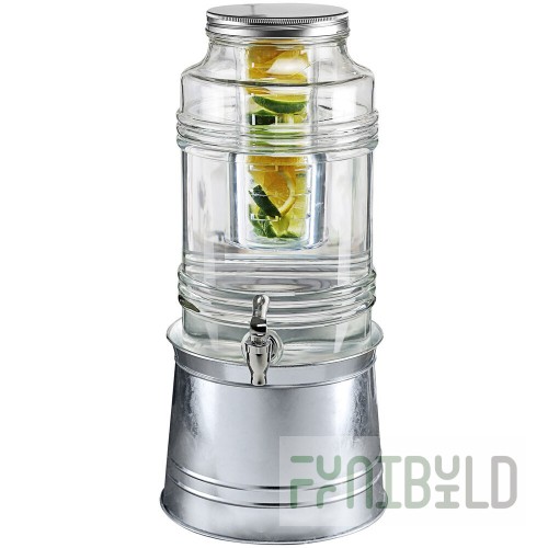 Stylesetter Bungalow 2.4 Gallon Glass Beverage Dispenser with Fruit Infuser and Galvanized Metal Base by Jay Companies