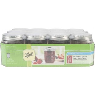 Ball 1440081200 8 oz. Half-Pint Quilted Crystal Regular Mouth Glass Canning Jar with Silver Metal Lid and Band - 12/Case