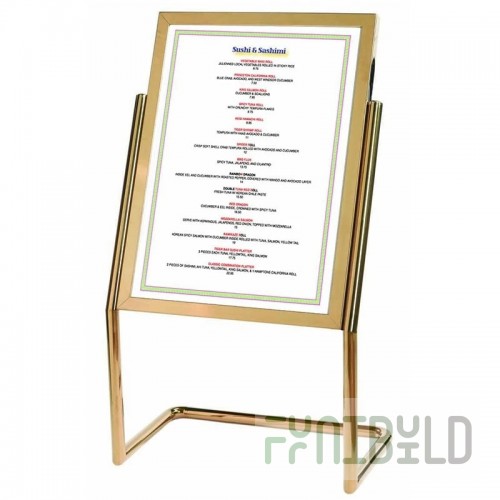 Aarco P-15B 22 Inch Menu Holder Brass Finish Freestanding Sign Display