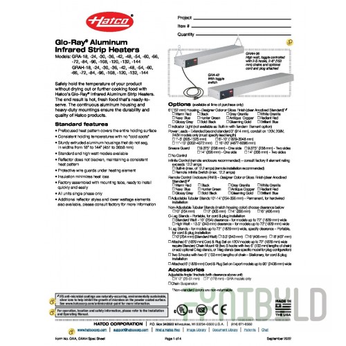 Hatco GRAHL-60_120/60/1 60 Inch High Wattage Strip Heater Aluminum with Lights