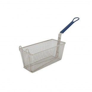 Stanton Trading 5522P 13-1/4 Inch Fry Basket Rectangle Nickel Plated Steel with Plastic Coated Blue Handle