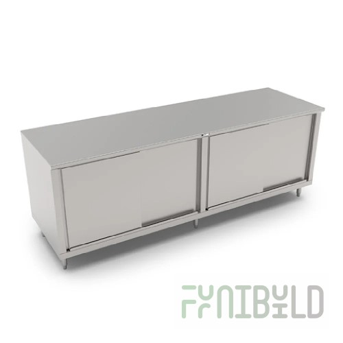 John Boos 4CS6-3096 96 Inch Work Table with Cabinet Base and Sliding Doors Stainless Steel