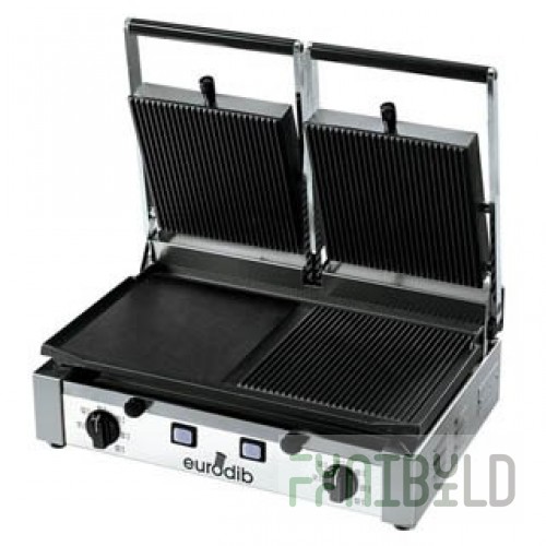 Eurodib PDM3000220 Eurodib Panini Grill Double Left Side Bottom Flat With The Remaining Sides Ribbed