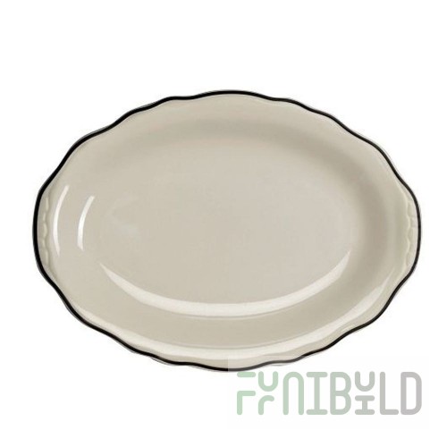 Stanton Trading STSC-14B 12-5/8 Inch Oval Platter Scalloped Edge Ceramic Black Band