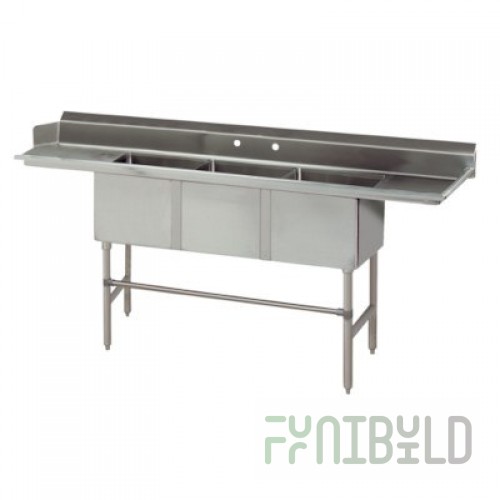 Advance Tabco DTC-3-90R-X 90 Inch Stainless Steel Dishtable with Three Bowls
