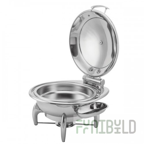 Walco Idol from Steelite International WLWI6UGT 7 Qt. Round Stainless Steel Chafer with Body, Glass Top Lid, Food Pan, and Spoon Holder