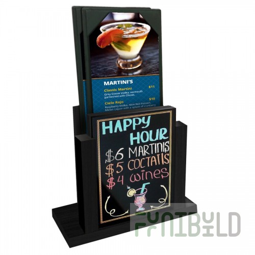 Menu Solutions WDMH-CHALK Black Wood Menu Holder with 4