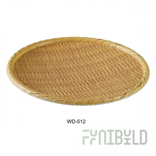 Yanco WD-512 12 Inch Diameter Round Serving Tray Dishwasher Safe Melamine Bamboo Look