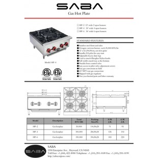 SABA HP-4 Hotplate Countertop Gas