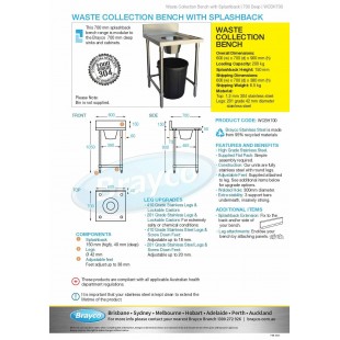 Wall-mounted table for waste collection NBMDSO-4/7B (400x700x850mm, with side)