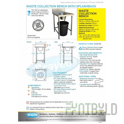 Wall-mounted table for waste collection NBMDSO-4/7B (400x700x850mm, with side)