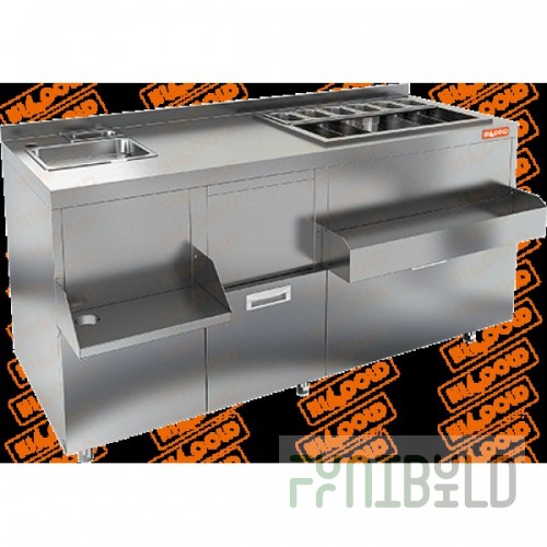 Bar station with side Hicold NBMKS-15/7BPK (1500x700 (870 with shelf) x850mm, without drawers and turntable)