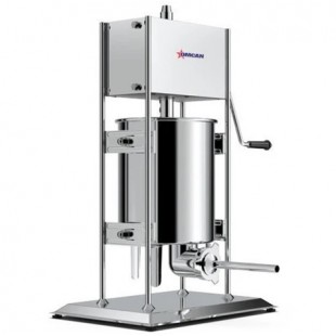 Omcan 47500 15 Inch Manual Vertical Sausage Stuffer Gear Drive Stainless Steel with Removable Cylinder and Filling Tubes