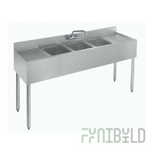 Krowne 18-53C 60 Inch Stainless Steel Three Compartment Sink with Drainboards