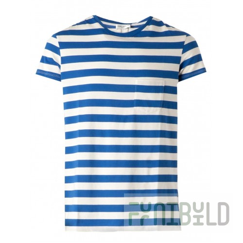 Chef Works SHT01BLU2XL Cook's Shirt 2XL Men’s Striped T-shirt Blue Poly/Cotton