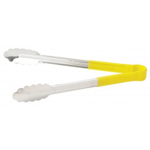 Winco UTPH-12Y 12 Inch Utility Tongs Non-slip Polypropylene Handle Yellow Stainless Steel