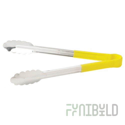 Winco UTPH-12Y 12 Inch Utility Tongs Non-slip Polypropylene Handle Yellow Stainless Steel