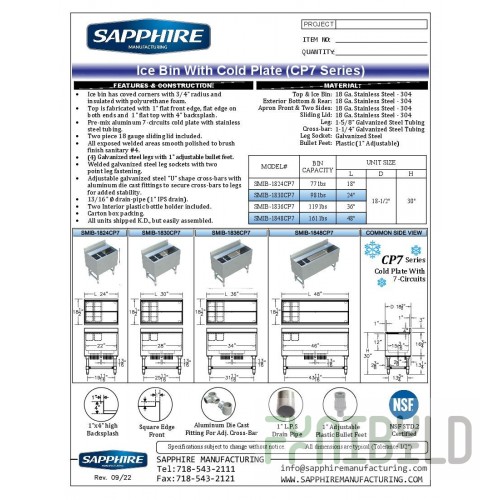 Sapphire Manufacturing SMIB-1824CP10 Underbar Ice Bin 12