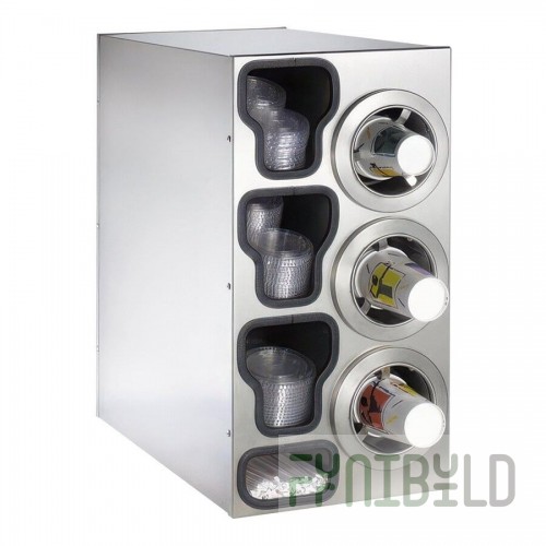 Dispense-Rite Stainless Steel One-Size-Fits-All 3-Section Countertop Cup Dispenser SLR-R-3SS