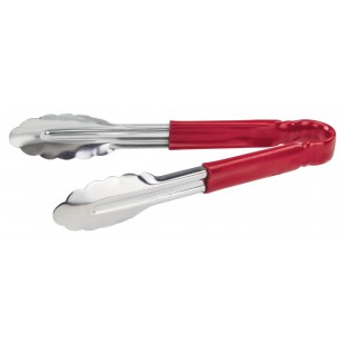 Winco UT-9HP-R 9 Inch Utility Tongs for Cold Food Service Red Stainless Steel